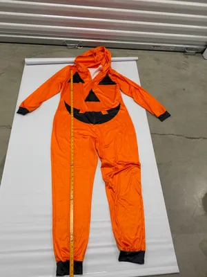 Halloween Pumpkin Jack-O-Lantern Hooded Jumpsuit Costume Orange Women L thumbnail 5