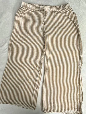 LAKE Wide Leg Striped Linen-Blend Pants — Beige & White thumbnail 1