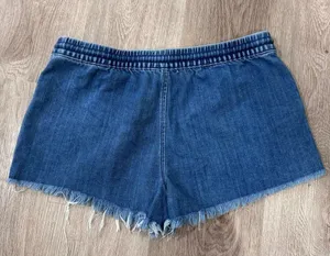 Aerie Chambray Pull On Drawstring Frayed Blue Shorts Medium thumbnail 3