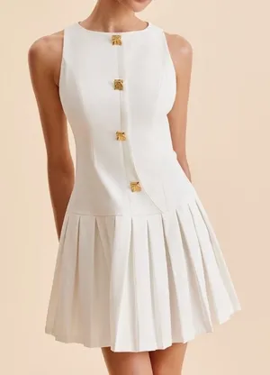 Source Unknown Commense Metal-Button Pleated Tank Dress size S thumbnail 1