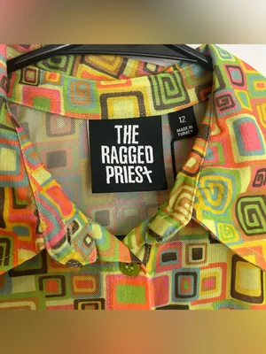 NWT Raggesd Priest Colorful Retro Square Button Down Mesh Shirt Mini Dress 12 thumbnail 8