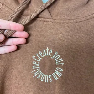 EUC Primark women’s brown embroidered pullover fleece‎ hood sweatshirt oversized thumbnail 3