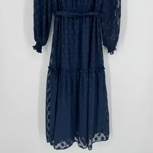 Moon River‎ Navy Polka Dot Midi Dress Small Sheer Long Sleeve Ruffle Tie Belt thumbnail 8