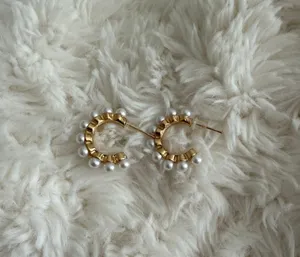 gold pearl hoops thumbnail 1