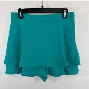 Zara‎ Teal Green High Rise Ruffle Tiered Skort Women's Large Preppy Academia thumbnail 1