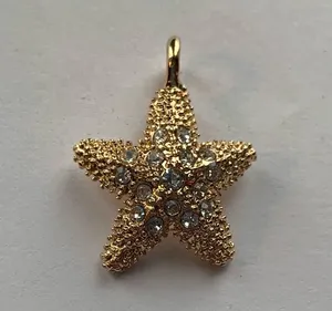 Starfish charm with crystals Gold thumbnail 1