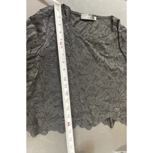 Sympli Women’s 10 Sheer Black Floral Lace Top Long Sleeve Cropped Scalloped Hem thumbnail 5