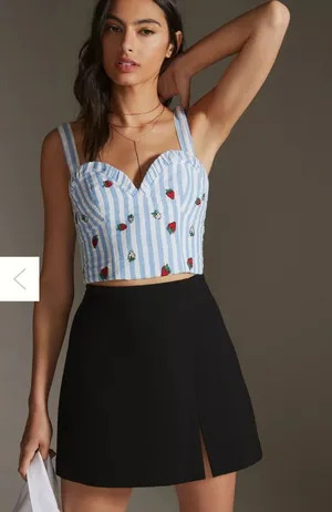 Maeve Blue-and-White Striped Cropped Tank with Strawberry Embroidery thumbnail 1