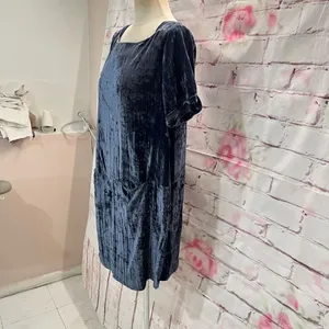 Floreat Anthropologie Women's Square Neck Short Sleeve Blue Velvet Shift Dress S thumbnail 6