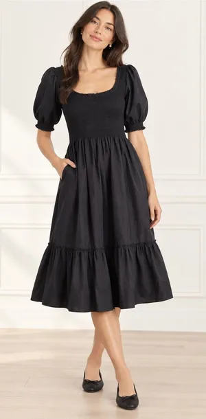 Hill House Home The Nap Dress Womens Large Black Excellent Athena Puff Sleeve thumbnail 1