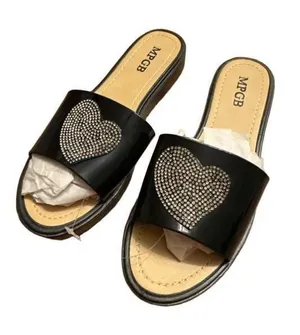 MPGB Black Slide Sandal with Rhinestone Heart Size 10 thumbnail 1