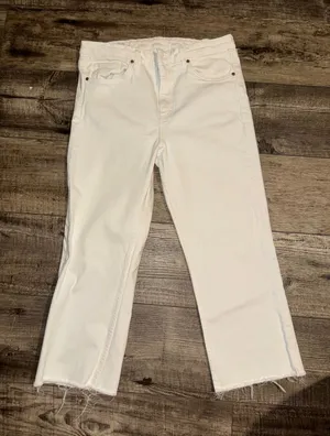 Zara White Cropped Straight-Leg Jeans thumbnail 1