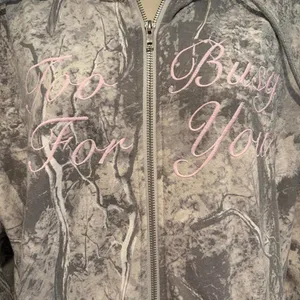 Cult Favorite Camo Zip Hoodie Womens Small Gray Pink Too Busy For You Y2K Fleece thumbnail 2