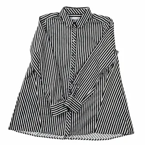 Foxcroft NYC Size 10 Non Iron Shirt Black White Striped Button Front Blouse thumbnail 4