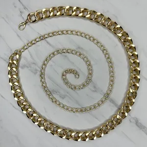Womens Chunky Gold Tone Metal Chain Link Belt Adjustable Y2K OS ✨ thumbnail 1