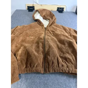 Ashley Sunrise Collection Corduroy Hooded Cropped Zip Sherpa Lined Jacket XL thumbnail 2
