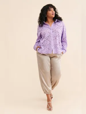 Anthropologie Hutch Lavender Sheer Floral Lace Buttondown Shirt Size Small thumbnail 2