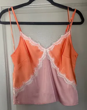 Orange and Pink Lace Trim Cami Top thumbnail 1