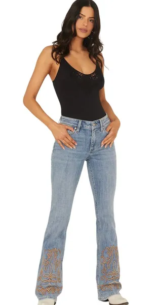 Idyllwind Rebel Light Wash Mid Rise Bootcut Embroidered Jean 14W x 34L thumbnail 1