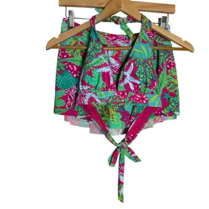 Stella Parker Pink Green Starfish Print 2 Piece Halter Swim Skirt Bikini Set M thumbnail 3