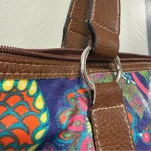 Lily Bloom Peacock Colorful Floral Shoulder Bag Purse Tote Lg Zip Top Abstract thumbnail 4