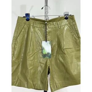 Women Faux Leather Shorts Olive Green High Waist Pleated Shorts Size 3XL NWT thumbnail 6