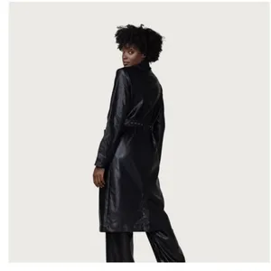 NWT Honor The Gift Vegan Leather Belted Trench Coat S Black Oversized Logo thumbnail 5