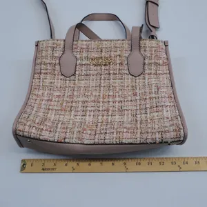 Guess Tweed Tote Women Pink Gold Coquette Small Crossbody Bag thumbnail 2
