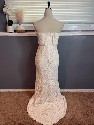 Lulus White Lace Mermaid Maxi Dress Strapless Bridal Rehearsal Gown Small USA thumbnail 4