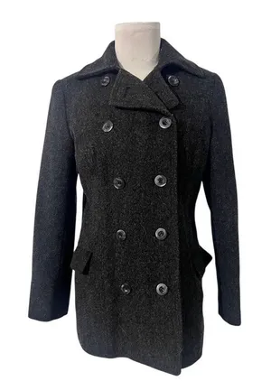 New York & Company Women's Wool Blend Double Breasted Pea‎ Coat Charcoal Size 4 thumbnail 1