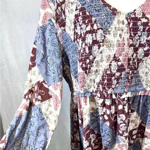 Maurice’s plus long sleeve boho patchwork smocked peplum top size 1X thumbnail 4