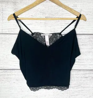 Victoria’s Secret Black Lace Trim Modal Cropped Cami Size XL thumbnail 3