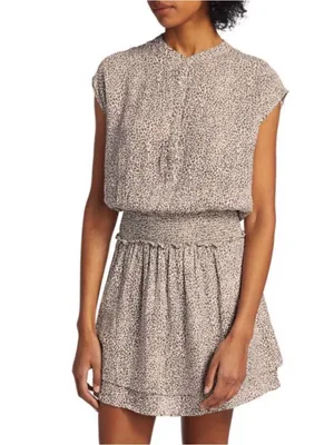 Rails Angelina Sand Cheetah Linen Blend Mini Dress New Size Medium Smocked thumbnail 2