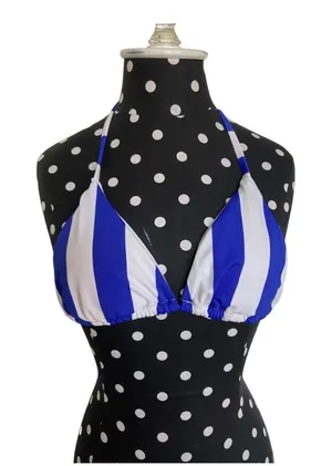 Heat Womens Bikini Top Sz S Royal Blue White String Padded‎ Removable Pads thumbnail 1