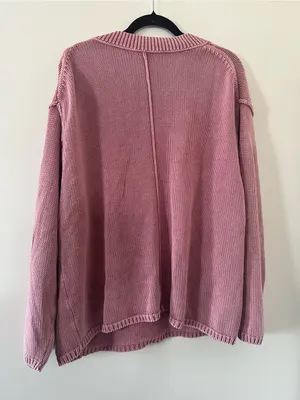 American Eagle Pink V Neck Knit Oversized Sweater Small Relaxed Cozy Coastal thumbnail 5