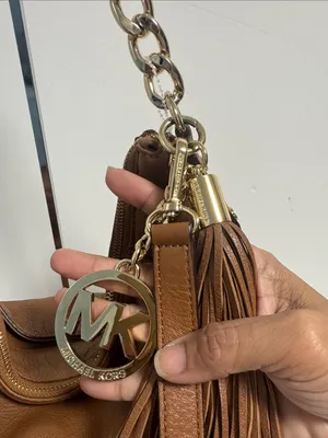 Michael Kors Leather Tassel Fringe Shoulder Bag with Crossbody Strap Brown thumbnail 2