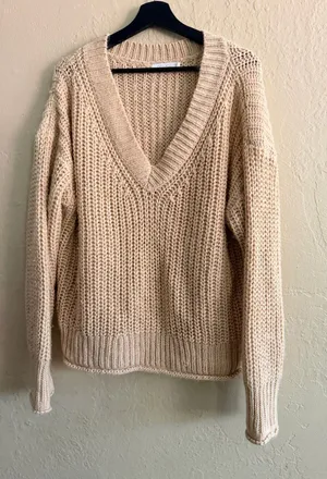 All in Favor Cream V-Neck Chunky Knit Sweater thumbnail 1