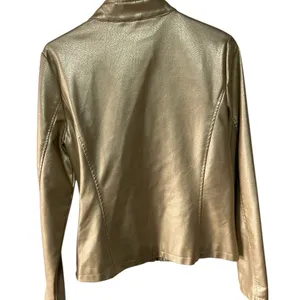 Frida G Faux Leather Jacket With Pleated‎ Front 2 Front Pockets M Gold thumbnail 2