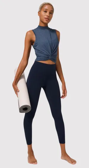 Lululemon Women Top Blue Time to Restore Mock Neck Tank Front Tie Stretch Size 8 thumbnail 1