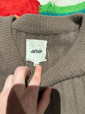 Aerie Butter Cream Brown Ribbed Sweater thumbnail 3