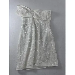 Lulus White‎ One Shoulder Sequin Pearl Embellished Mini Dress NWT Size S thumbnail 5