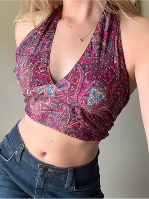 Paisley Reversible Halter Scarf Top Magenta and Teal thumbnail 1