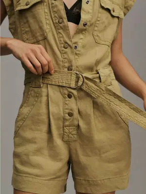 Current/Elliott Olive Utility Belted Romper Shorts thumbnail 3