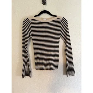 LOFT Sweater Black XS Womens Striped Ribbed Long Sleeve Boatneck NEW thumbnail 6