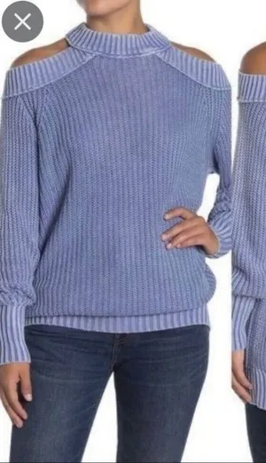 Free People Off Shoulder Cutout Pullover Chunky Knit Top Stretch Sweater, Size L thumbnail 1