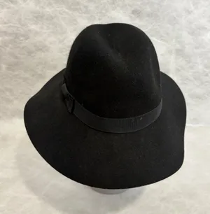 Old Navy Black 100% Wool Fedora Wide Brim Hat with Ribbon Bow S-M‎ thumbnail 1