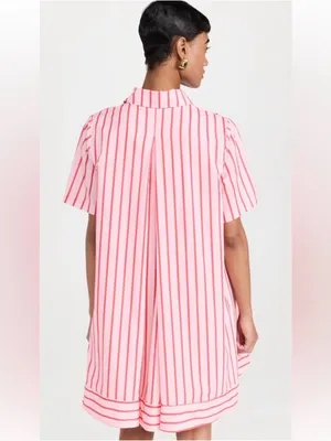 English Factory Pink Striped Cotton Swing Mini Dress Size Large Preppy thumbnail 2