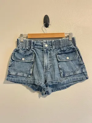 Free People We The Free Lady Luck Paperbag Shorts Jackpot Denim Cotton XS thumbnail 3