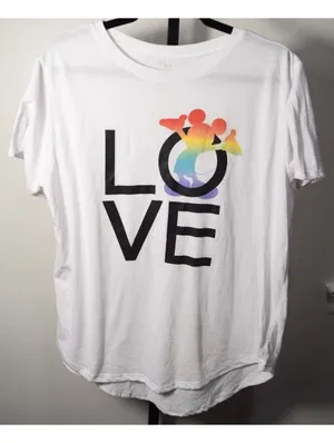 Disney Mickey Mouse Rainbow Pride LOVE Graphic T-Shirt White Size L thumbnail 1