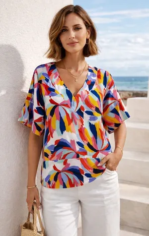 Crosby by Mollie Burch Colorful Art Teacher Core Babydoll Blouse Size Large thumbnail 1